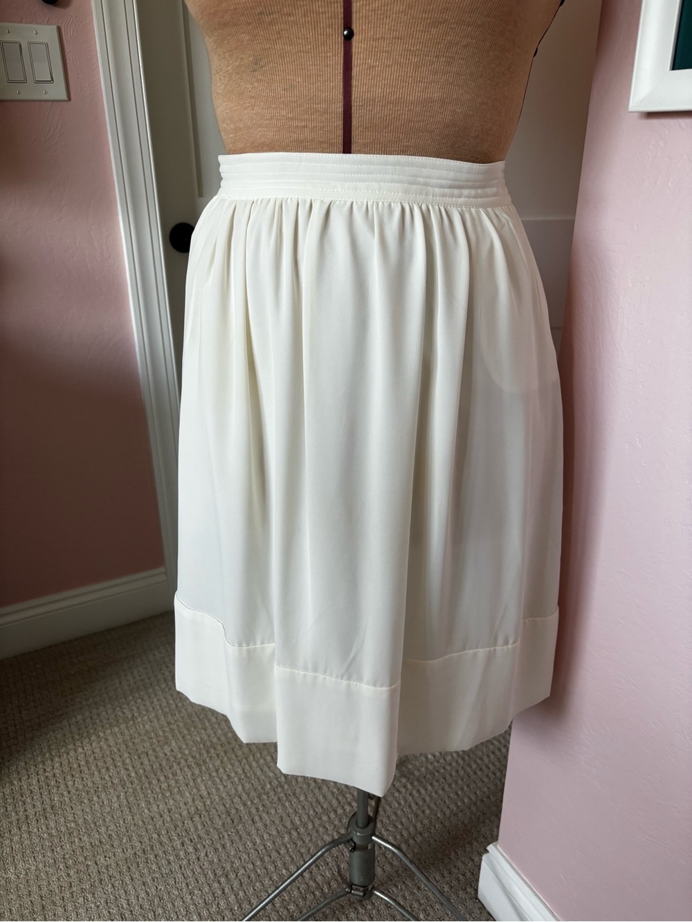 Lila Rose Cream Gathered Elastic Waist Midi Skirt